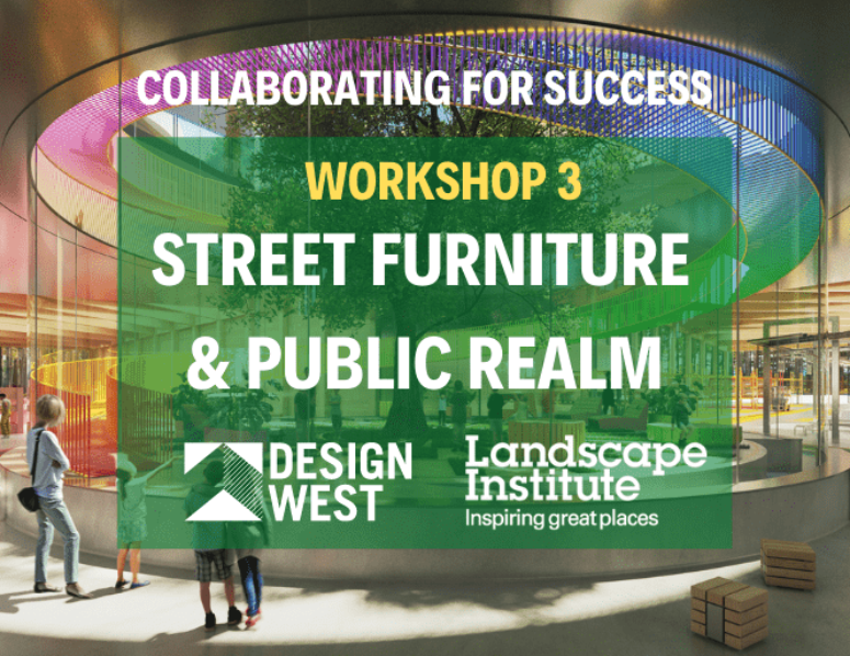 An image overlaid with the text Street Furniture and Public Realm