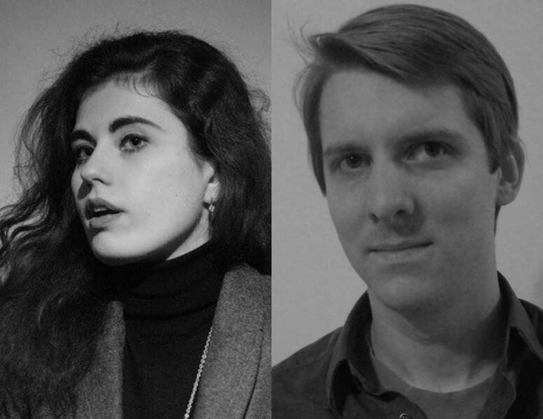 Black and white portraits of Myroslava Hartmond and Owen Hatherley